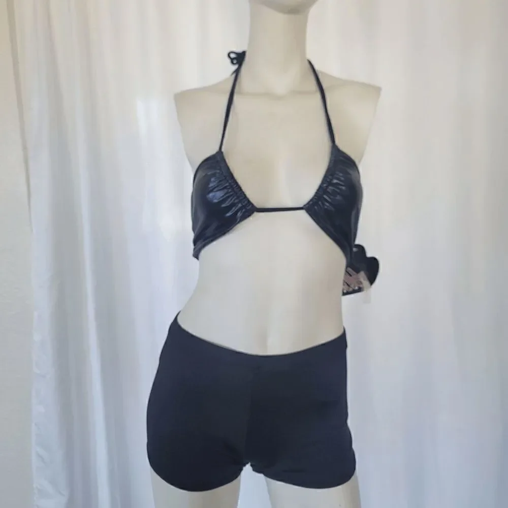 Beach Bunny womens metallic navy bikini top open tie back size XS